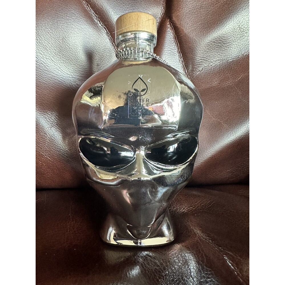 Outer Space Vodka Chrome Glass Bottle Alien Head EMPTY